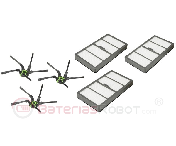 Kitt mit 3 Seitenbürsten, 3 HEPA-Filtern